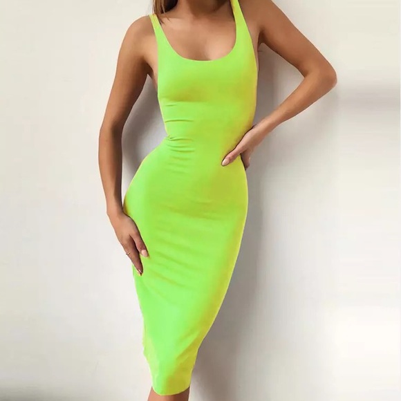 Neon Green Tank Midi Dress - Picture 1 of 2
